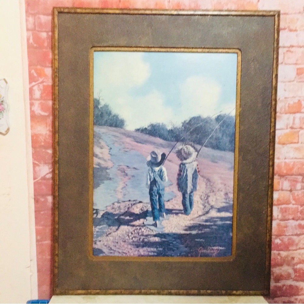 Vintage Framed Jim Daily Tom
Sawyer Huck Finn Fishing Art Print